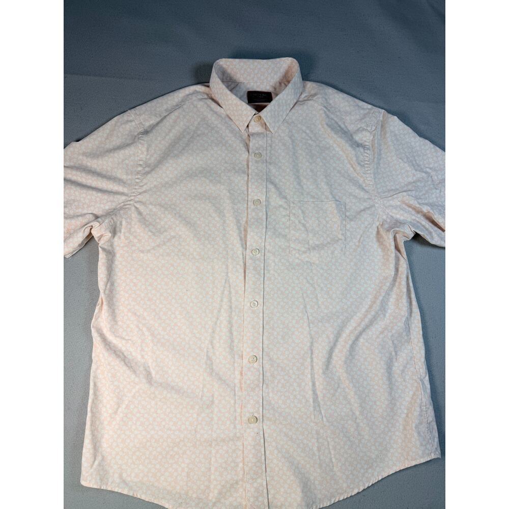 UNTUCKit Crisfield Short Sleeve Button Down Shirt Peach Floral Print Large